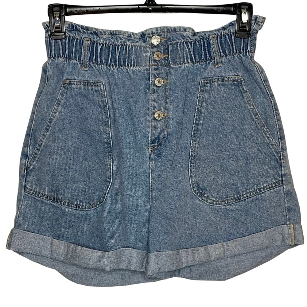 Love Tree Paper Bag Denim Shorts High Rise Cuffed Blue Women's Large